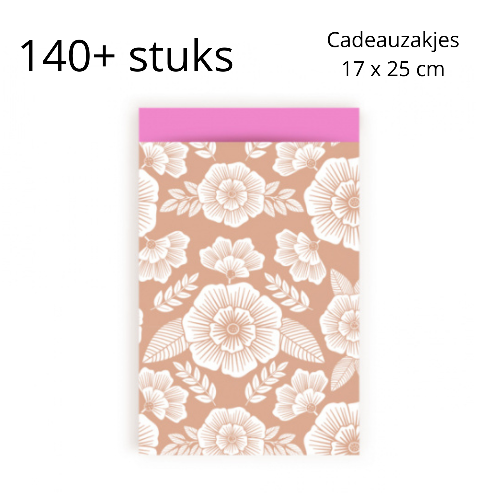 BIG SALE - Cadeauzakjes L taupe/roze bloemen - 140+ stuks