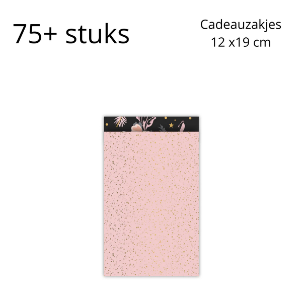 BIG SALE - Cadeauzakjes M roze/zwart stippen - 75+ stuks