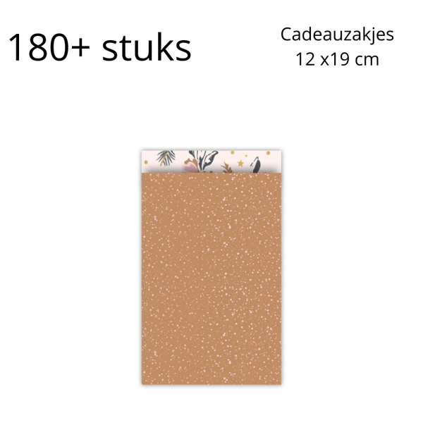 BIG SALE - Cadeauzakjes M terra/roze stippen - 180+ stuks