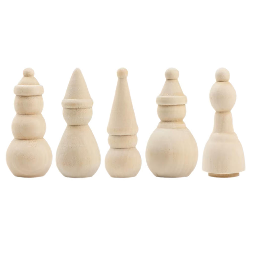 LV - ongeschilderd peg dolls met muts - set van 5