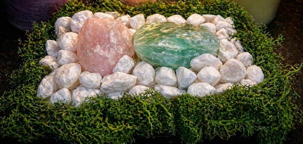 Rose Quartz and Green Flourite Crystal Platform