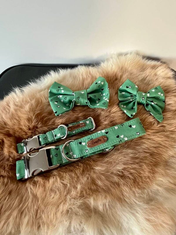 COMBO - SWEET VALENTINE COLLAR & BOW TIE  - GREEN