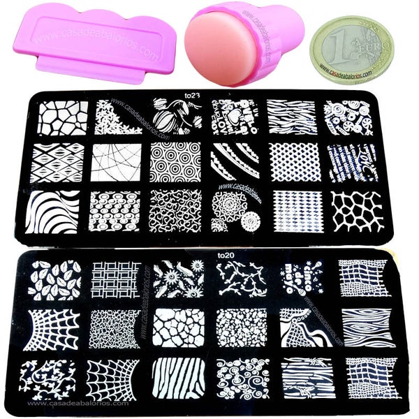 Kit Placa y Sello Para Decorar Uñas 120x60mm Nº20 - 23
