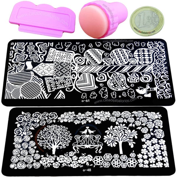 Kit Placa y Sello Para Decorar Uñas 120x60mm Nº 48 - 61