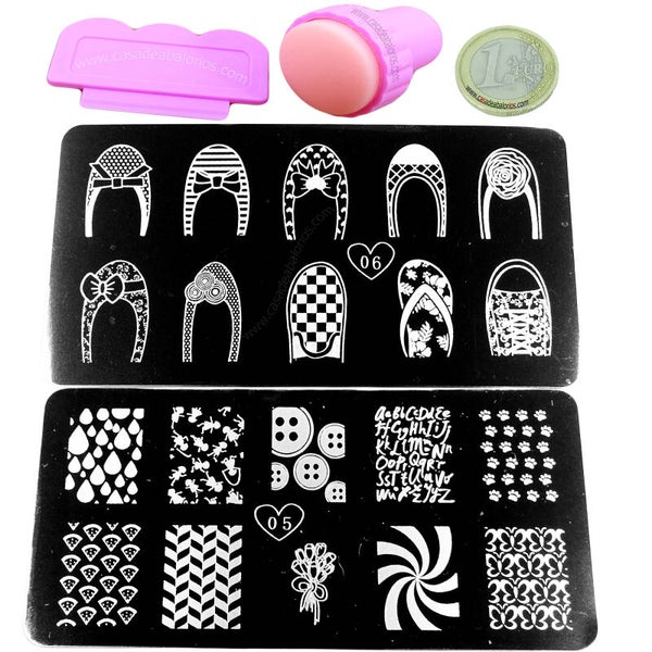 Kit Placa y Sello Para Decorar Uñas 120x60mm Nº05 - 06