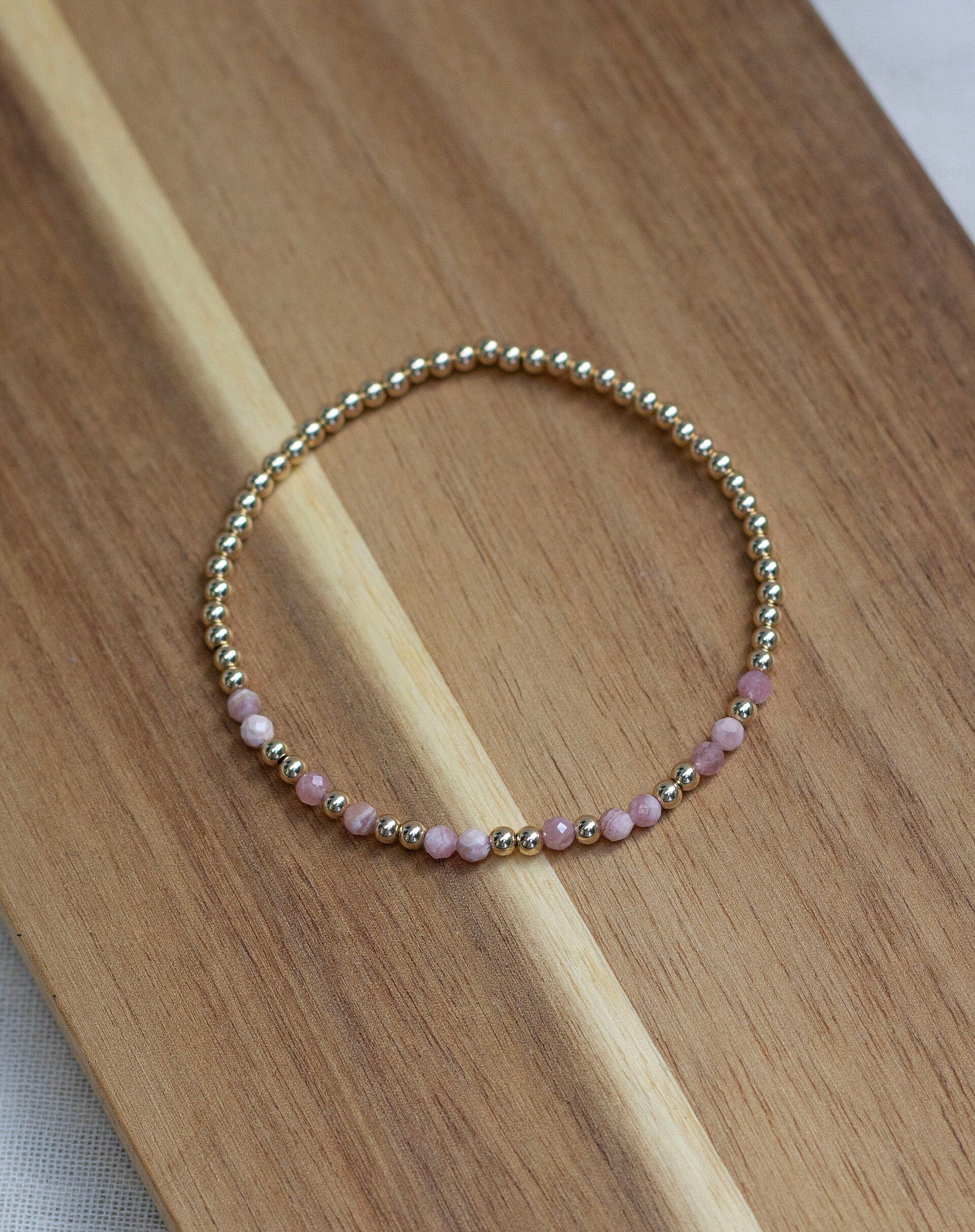 14k Gold Filled 3mm Rhodonite Bracelet