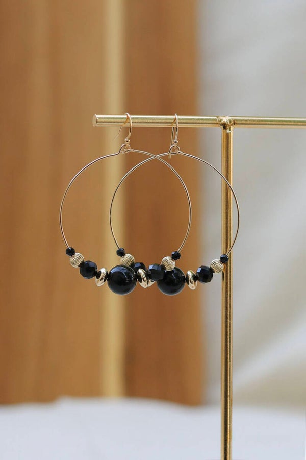 Gemstone XL Hoops Earrings - Onyx