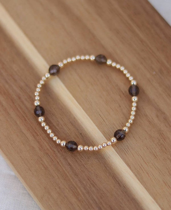 Smokey Quartz Bubble Gold Bracelet