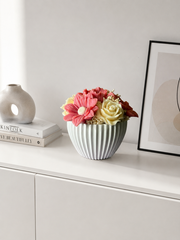 BOUQUET DI CANDELE PROFUMATE - VASO SVASATO RIGHE GRANDE