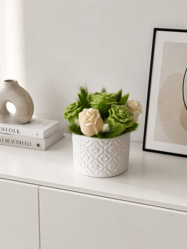 BOUQUET DI CANDELE PROFUMATE - VASO ARABESCATO ROSE