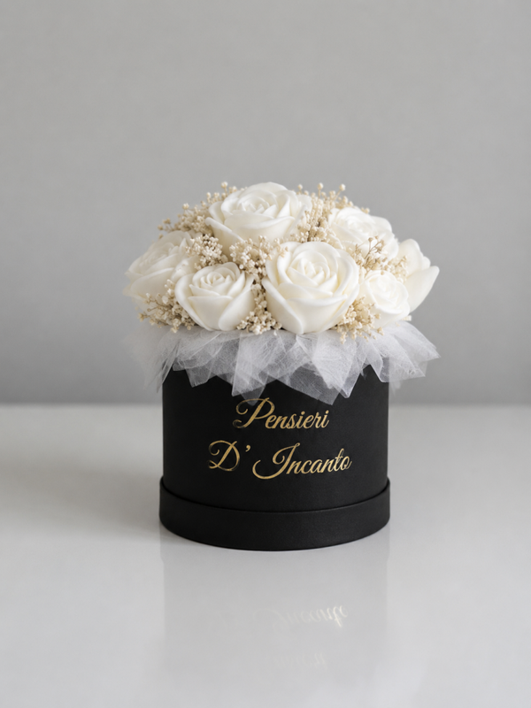 BOUQUET DI CANDELE VASO VELLUTO NERO