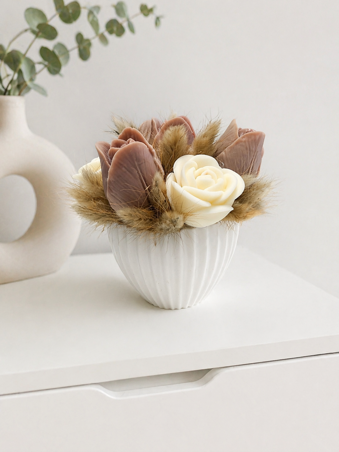 BOUQUET DI CANDELE PROFUMATE - VASO SVASATO RIGHE