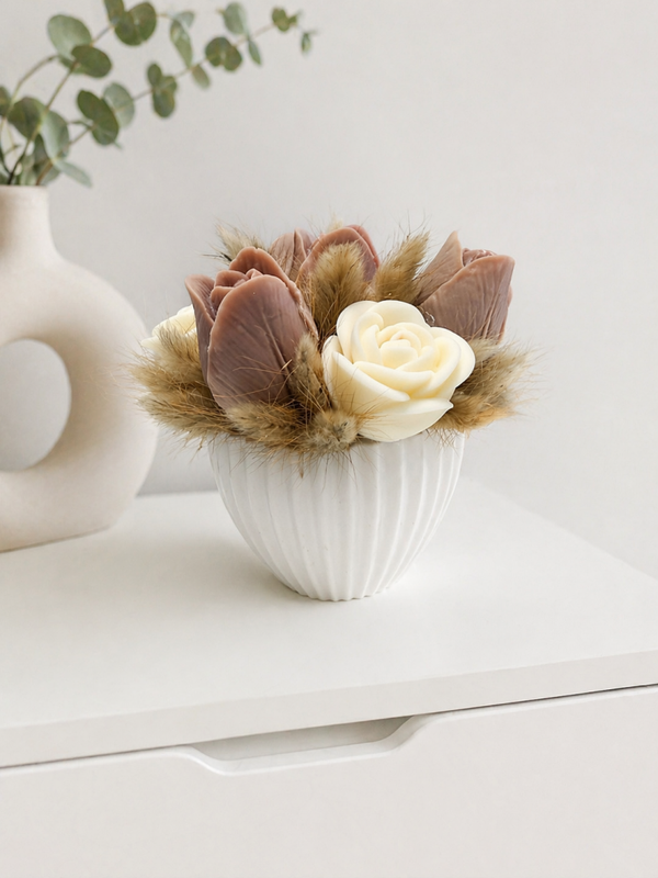 BOUQUET DI CANDELE PROFUMATE - VASO SVASATO RIGHE