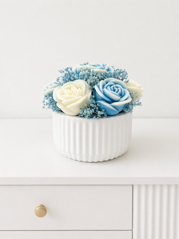 BOUQUET DI CANDELE PROFUMATE - VASO RIGATO BASSO