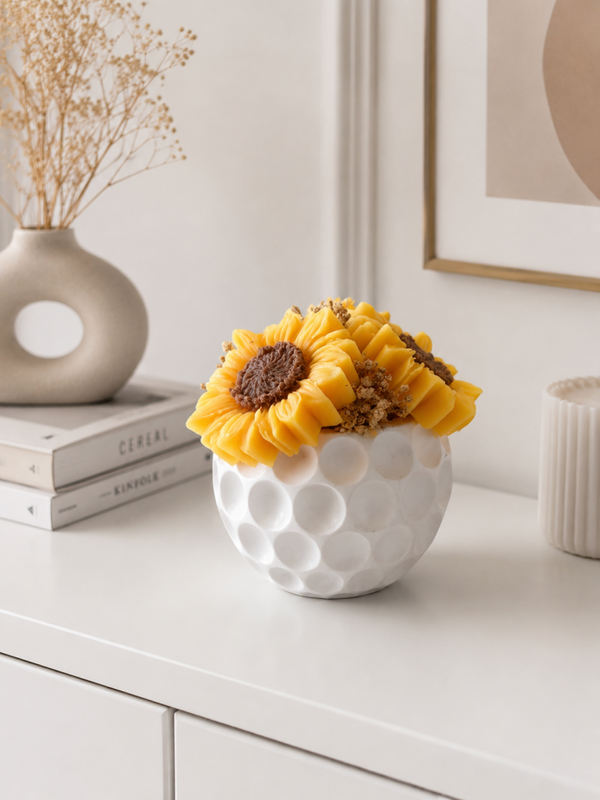 BOUQUET DI CANDELE PROFUMATE - VASO TONDO POIS PICCOLO GIRASOLI