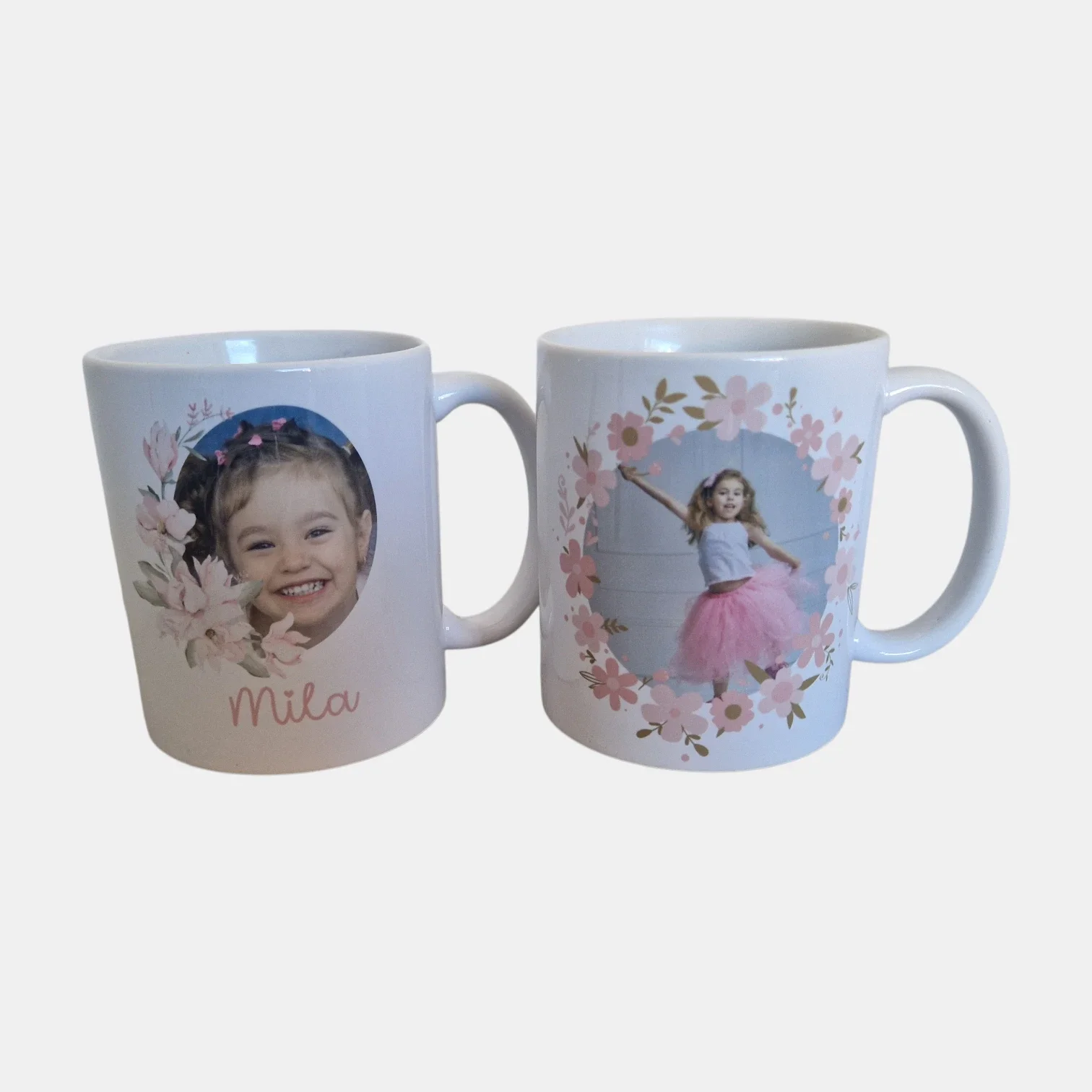 Mok met foto en bloemen – gepersonaliseerd cadeau met naam