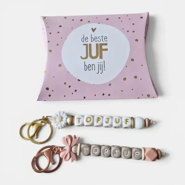 Cadeau voor juf – sleutelhanger in cadeaudoosje