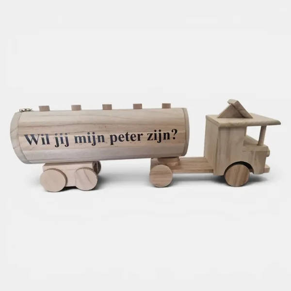 Houten tankwagen cadeau - eigen tekst