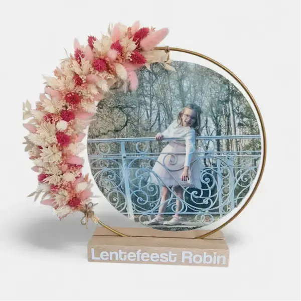 Bloemenkrans met foto, droogbloemenkrans