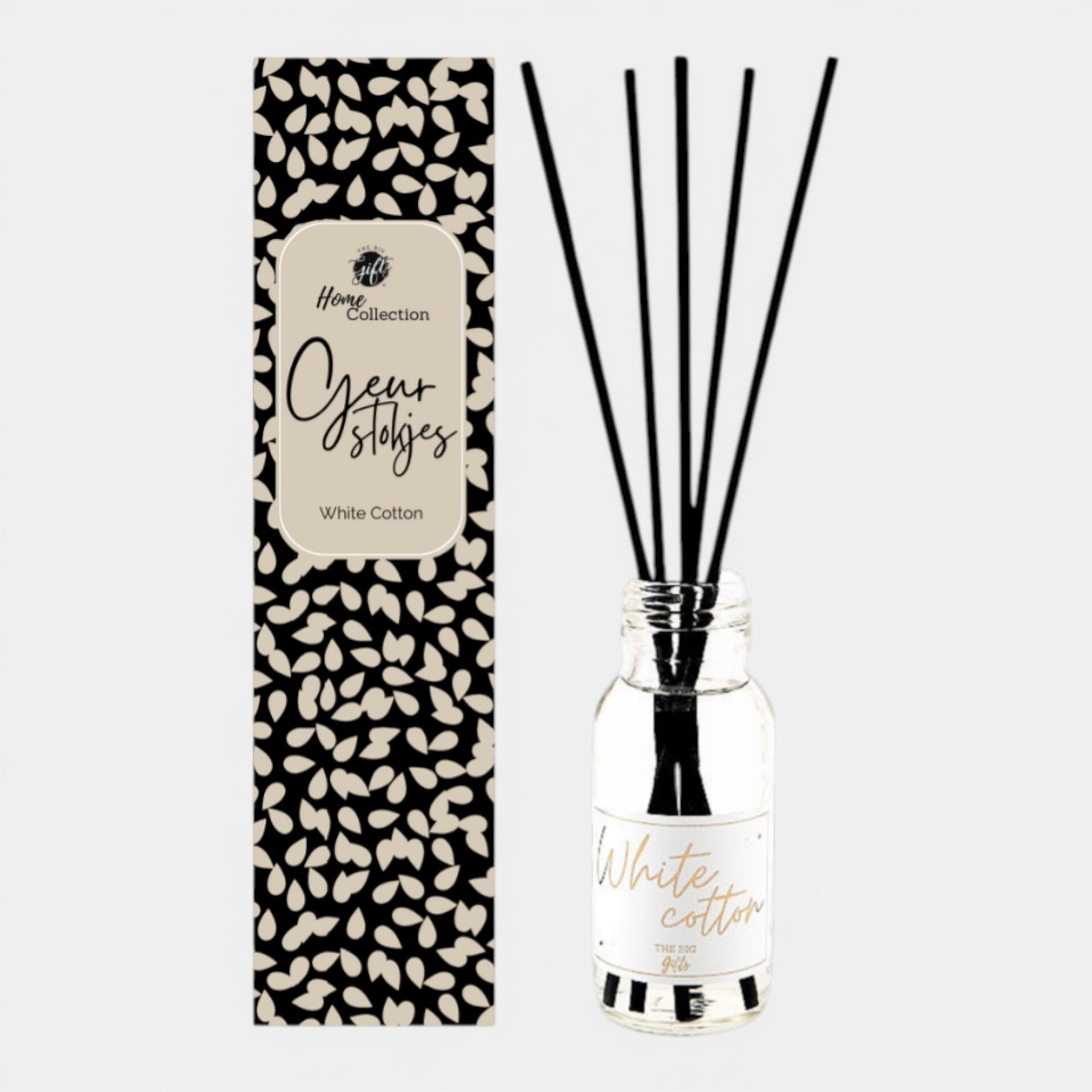 Geurstokjes White Cotton – beige cirkels of zwart/beige