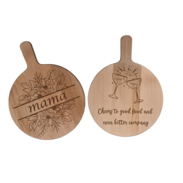Houten ronde borrelplank – gegraveerd naar keuze