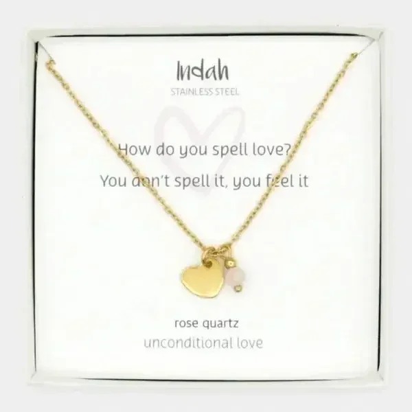 RVS ketting hartje met rozenkwarts