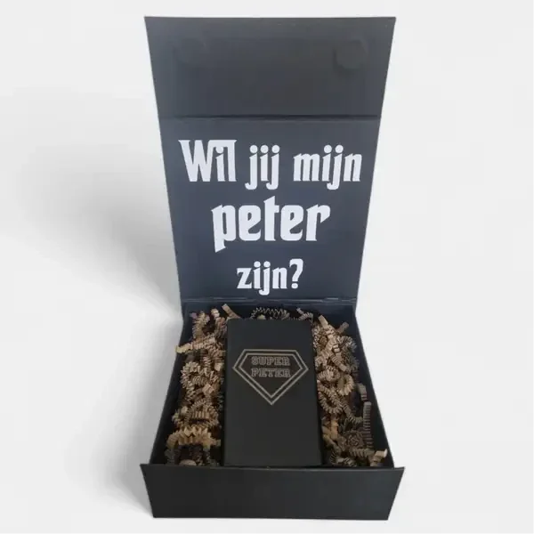 Peter vragen cadeau powerbank in luxe doos