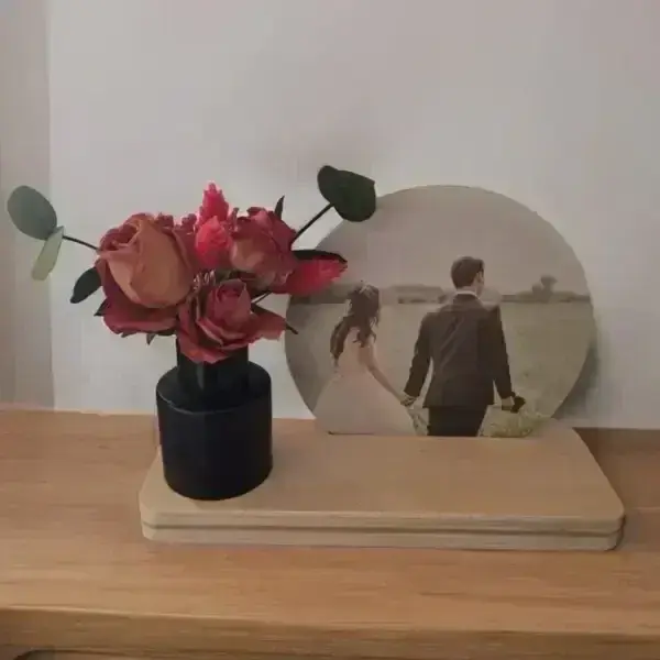 Houten fotoplankje met foto & flesje