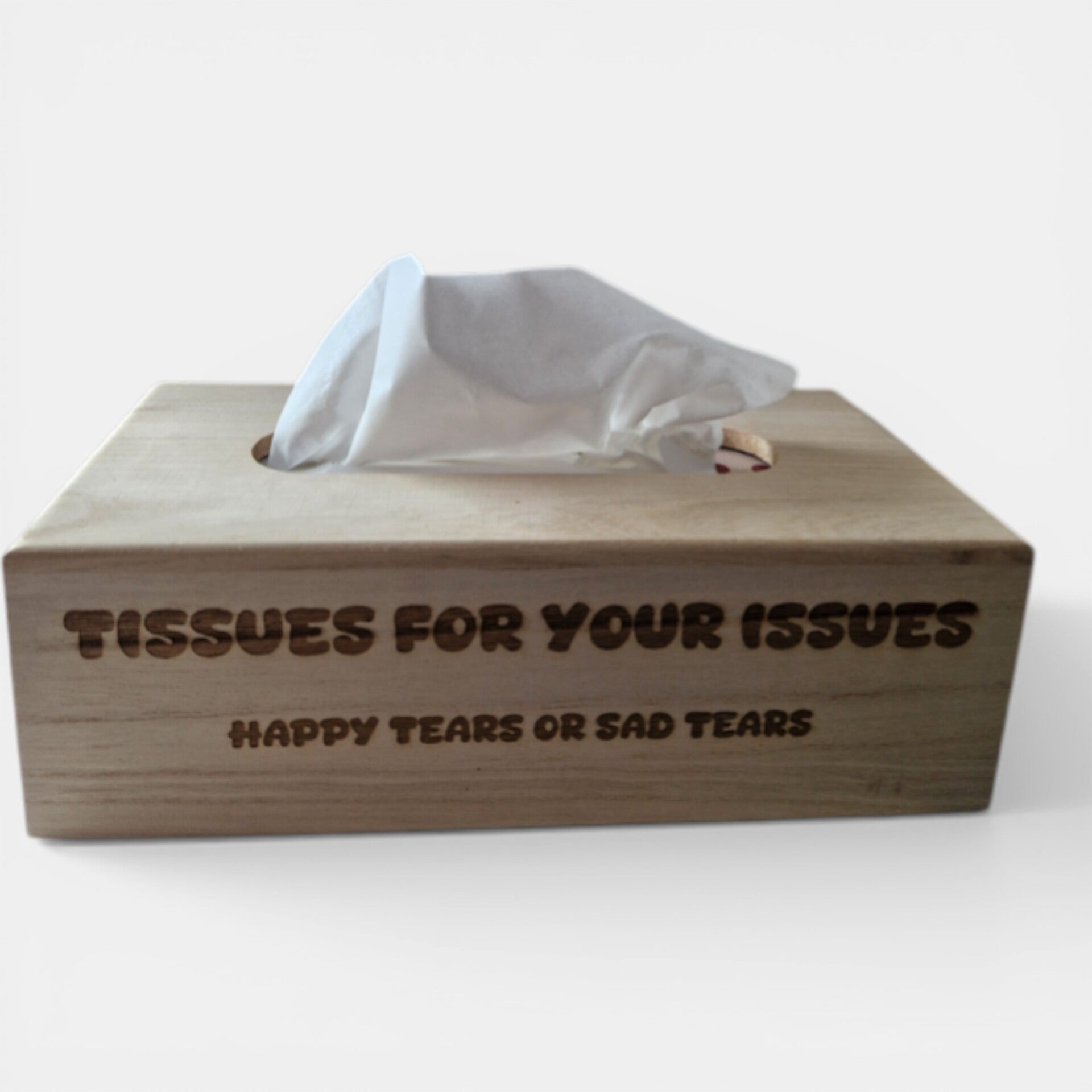 Gepersonaliseerde houten zakdoekendoos met gravure – eigen tekst of ontwerp