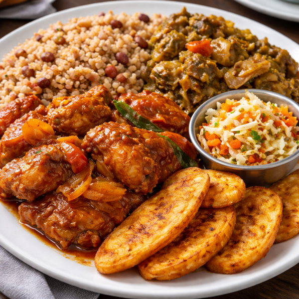 Rice & Beans,  Stew Chicken, Fried Plantains, Legume (vegetables) 5 Pikliz