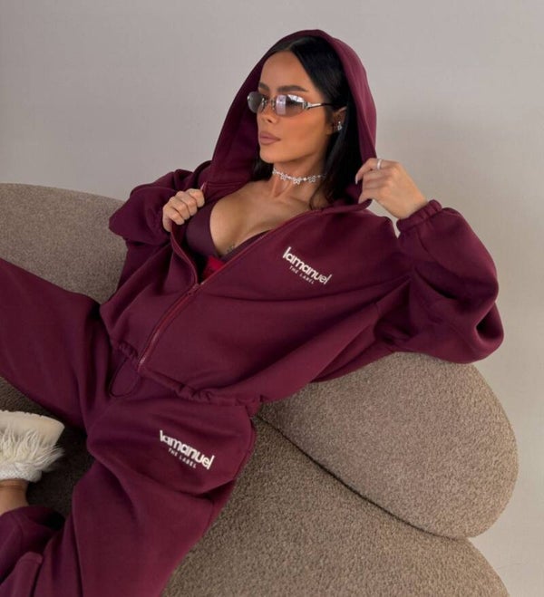 Komplet Dresowy CREAMY bordo La Manuel rozmiar uni