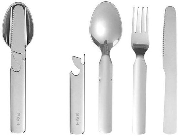 BSH ADVENTURE - camping bestek - survival bestek - lepel - mes - vork - flessenopener