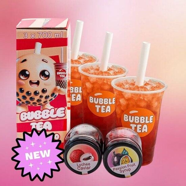 Bubble tea - complete set - Boba popping Lychee - Passievrucht siroop | DIY | 3x700ml
