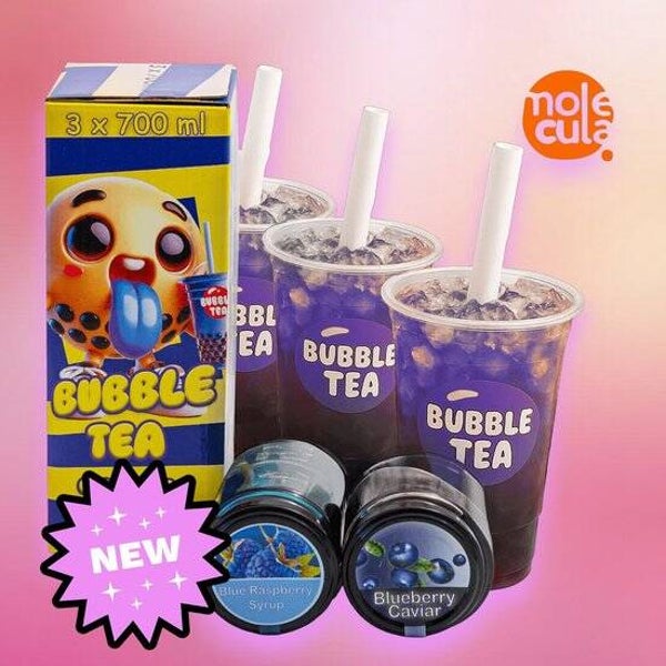 Bubble tea - complete set - Boba popping Blauwe bessen - Blauwe frambozen siroop | DIY | 3x700ml