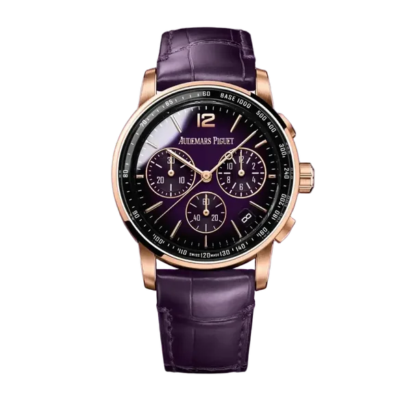Audemars Piguet CODE 11.59 26393 Smoked Lacquered Purple Dial, 18 Carat Pink Gold, 41.0 mm, Chronograph