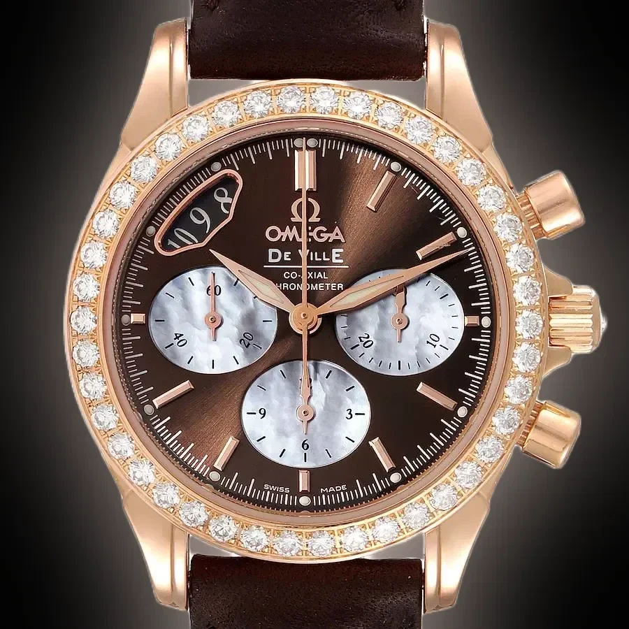 Omega De Ville 4677.60 Brown Dial, 18kt Rose Gold, Ladies Watch, Chronograph