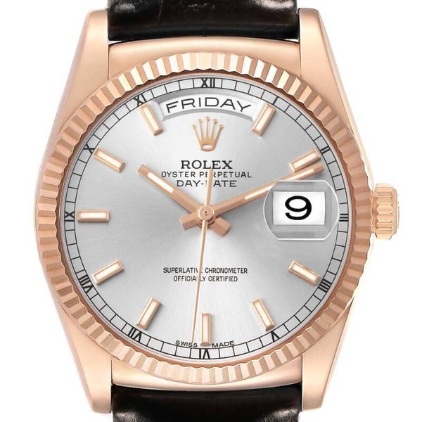 Rolex President Day-Date 36 Silver Dial Rose Gold Mens Watch 118135 Box Card