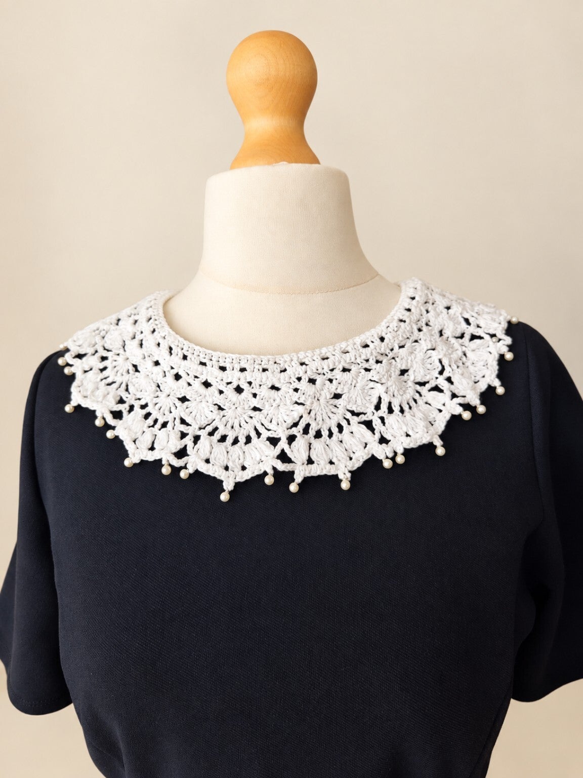 White Crochet Collar with Pearls