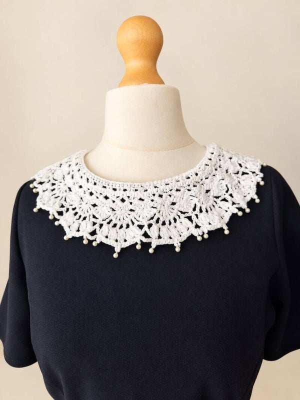White Crochet Collar with Pearls