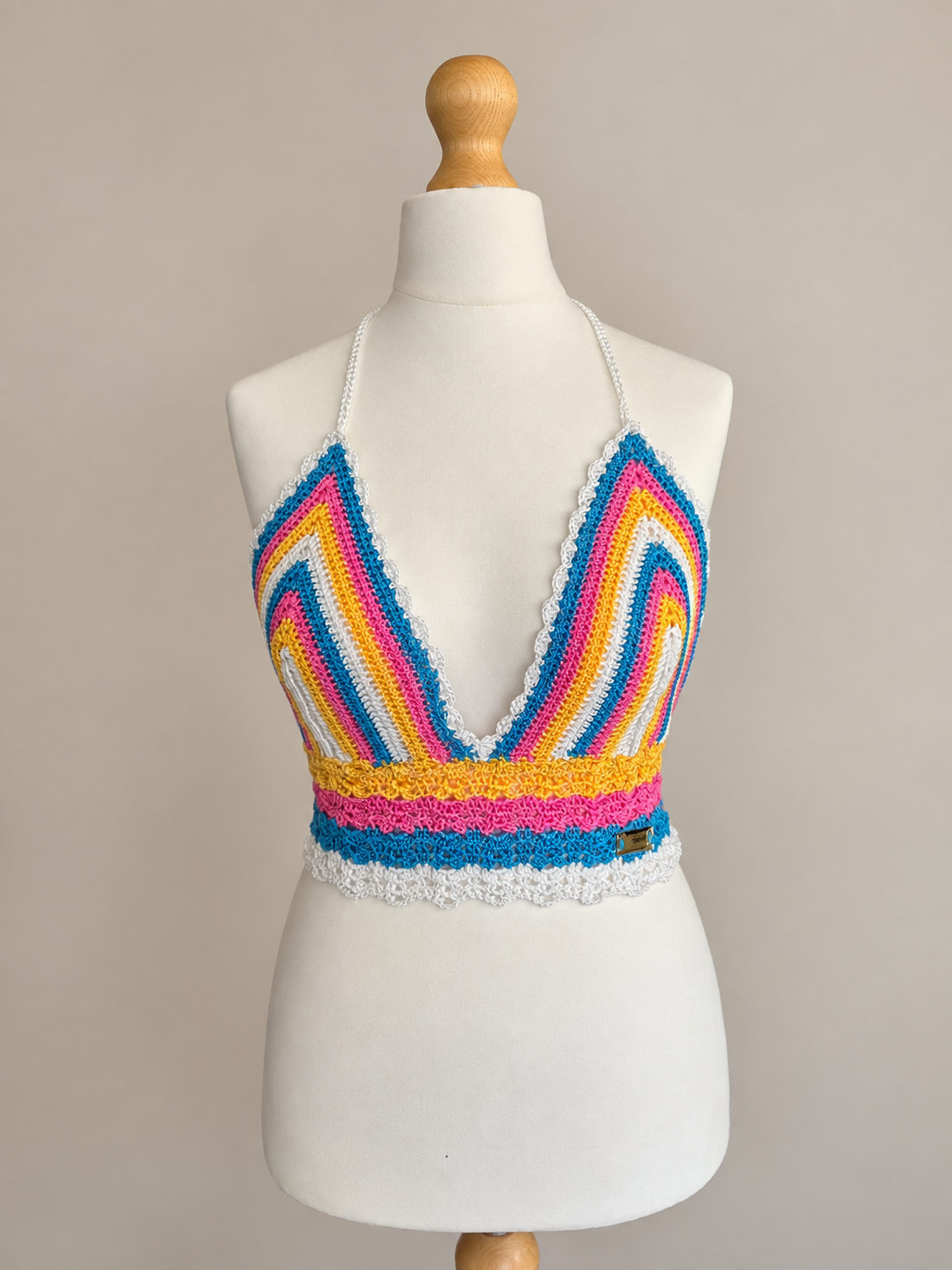 Handmade Crochet Halter Top – Multicolour - size UK 10/12