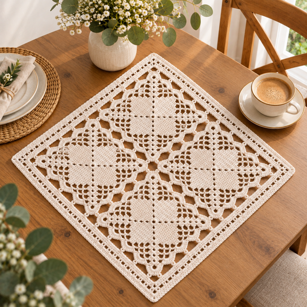 Handmade Crochet Floral Table Doily – 100% Cotton | 43 × 43 cm