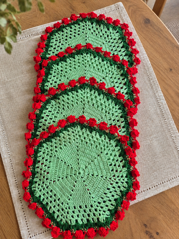 Handmade Christmas Crochet Doilies – Set of 4