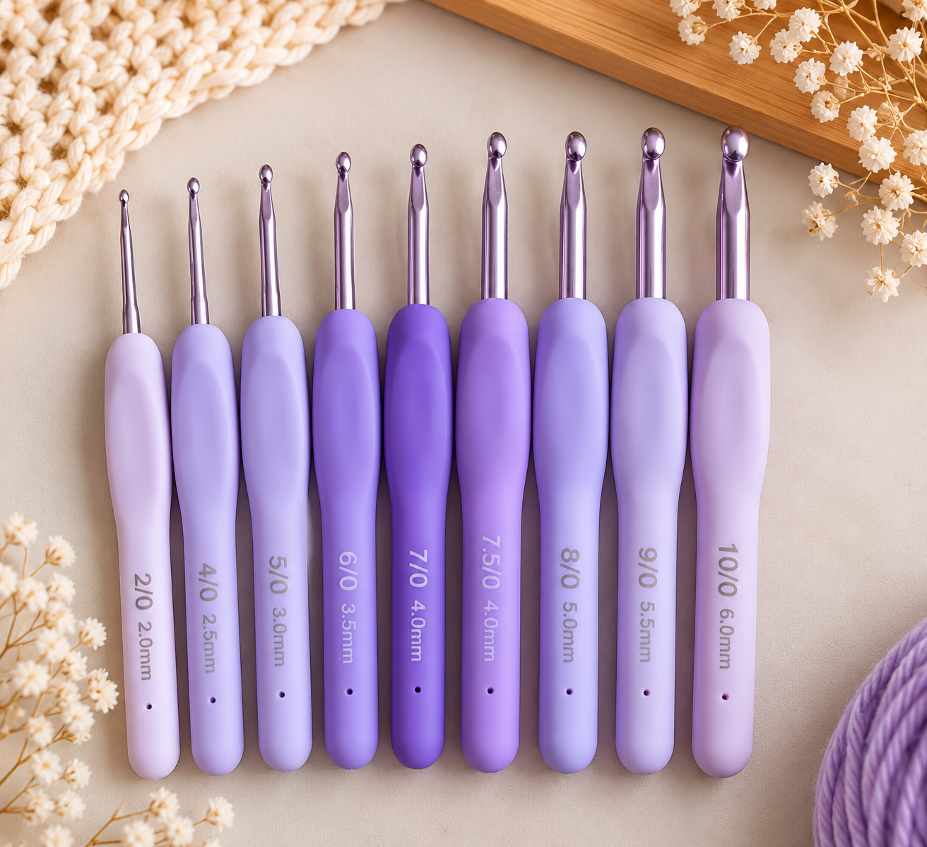 Purple & Lilac Ergonomic Crochet Hook – 2.0–6.0 mm