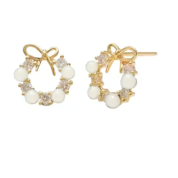 Boucles d'Oreilles Harmonie en Or 14 Carats, Zircons et Perle de Lait Maternel