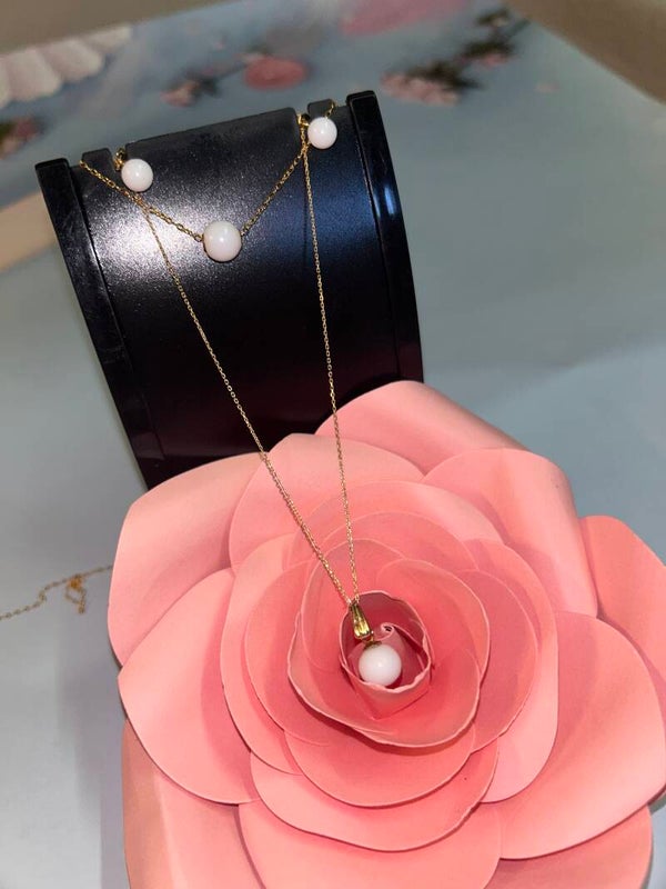 Parure perle de lait 3 pièces (collier+boucles d’oreilles+bracelet)