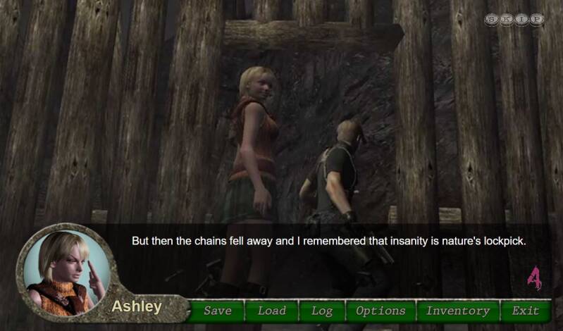 Ashley Graham following Leon S. Kennedy through  an infected village thinking "But then the chains fell away and I remembered that insanity is nature's lockpick."