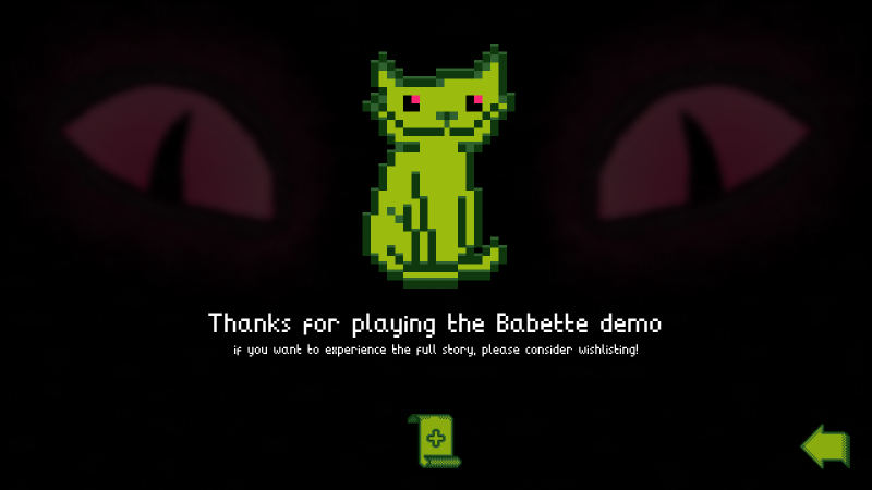 A picture of Babette the pixel cat, asking you to wishlist the game.