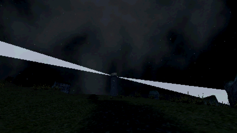 Playstation One style lighthouse at night
