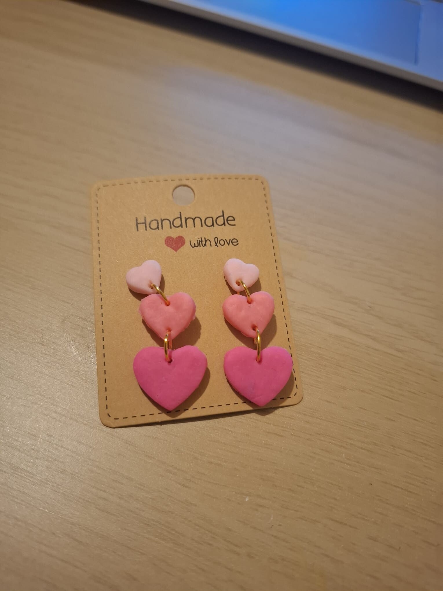 Hanging Three Pink Heart Earring