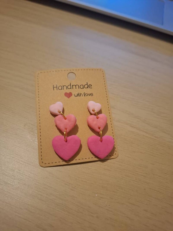 Hanging Three Pink Heart Earring